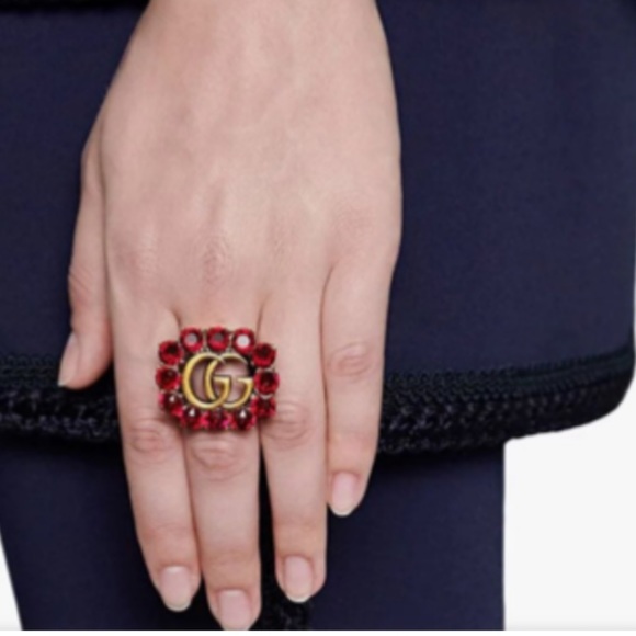 💖💯🆕Gucci Marmont Double G Pink Crystal Ring in Gold - Picture 11 of 16
